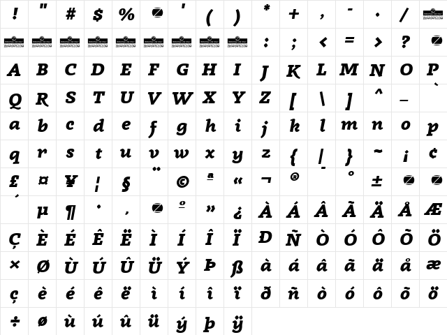 Radcliffe Display ExtraBold Italic  glyph index