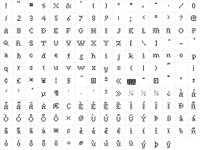 Needlepoint Regular  glyph index