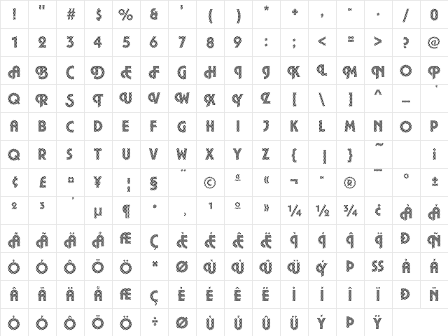 Plaza03 Becker Regular  glyph index