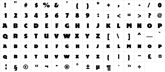 Acsioma Regular  glyph index