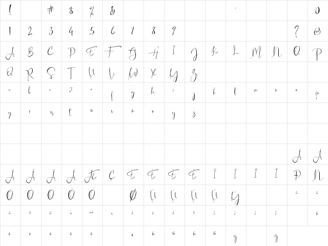 Asgard Regular  glyph index