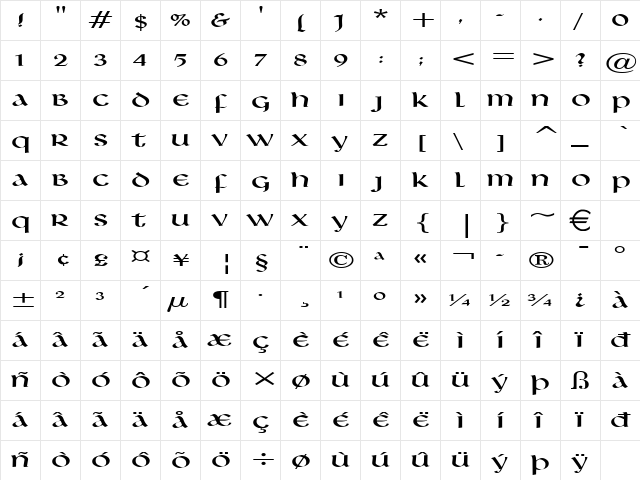 LeoExtended Normal  glyph index
