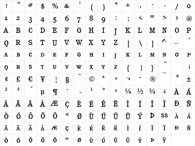 Calgary-Caps-Medium Regular  glyph index