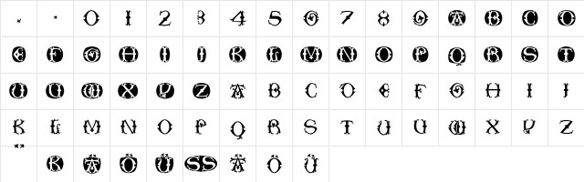 ToskanaCapsRound Regular  glyph index