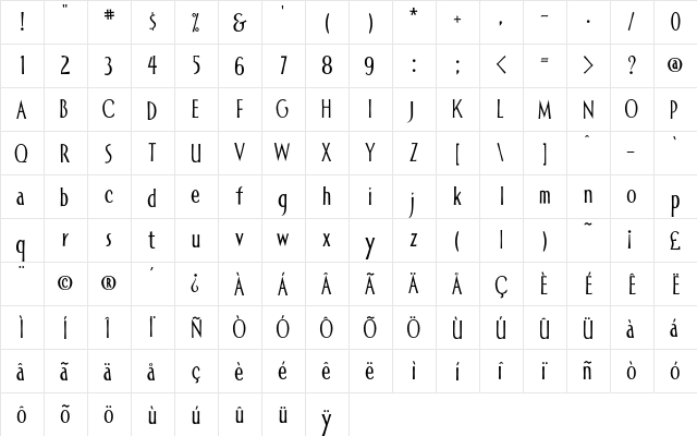 Allise Regular  glyph index