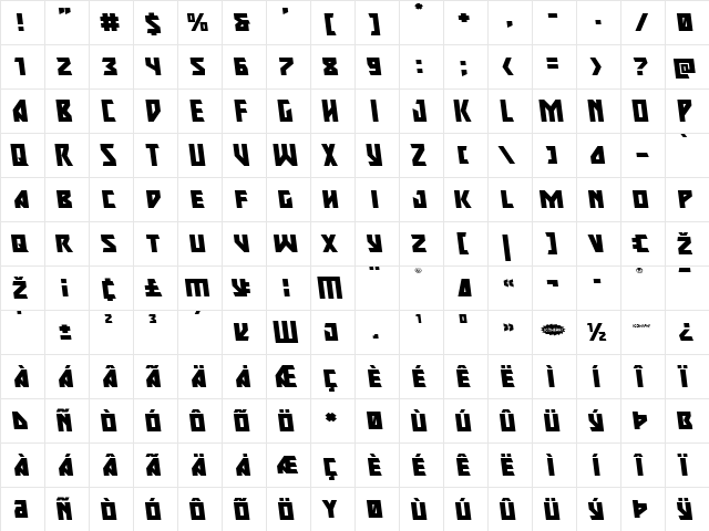 Major Force Expanded Leftalic Expanded Italic  glyph index