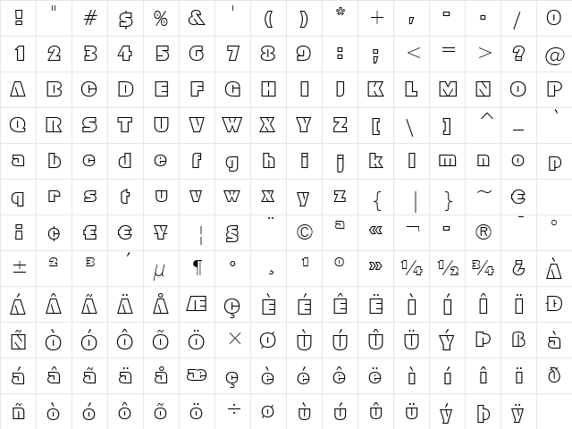 Geometr885 BT Regular  glyph index