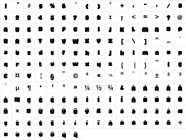 MrBig Normal  glyph index