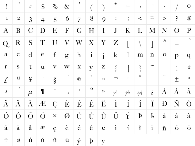 FCaslon Poster ITC Std Regular  glyph index