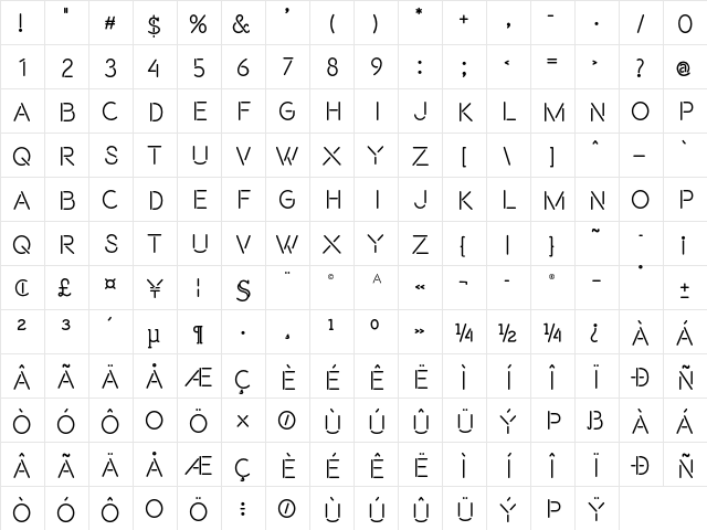 Beon Medium  glyph index