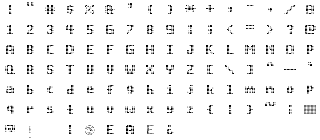 PROG.BOT Regular  glyph index