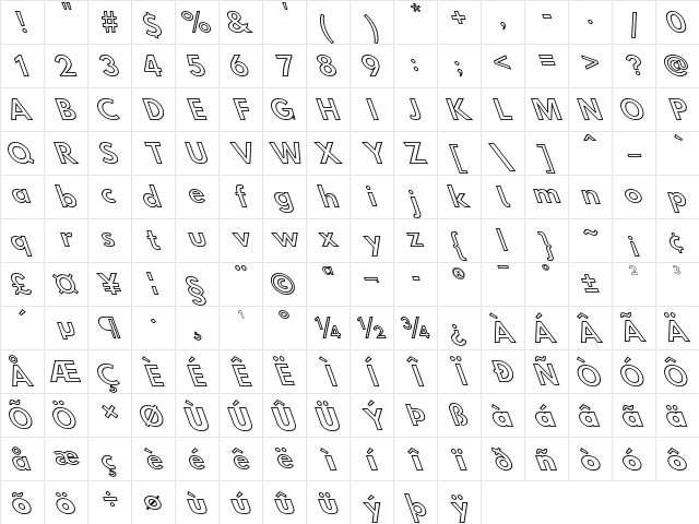 Hussar Simple GhoOpObl3  glyph index