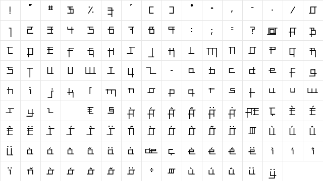 Anlinear LT Std Bold  glyph index