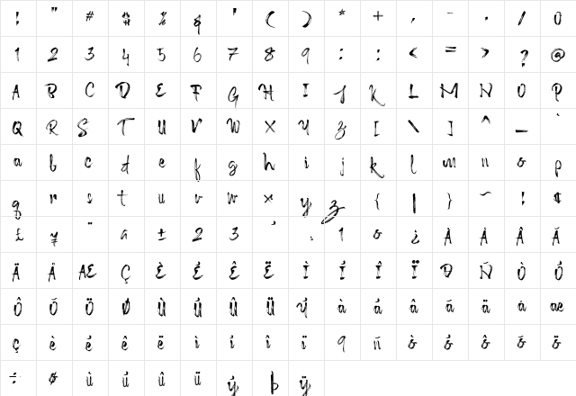 Octopus Font Regular  glyph index