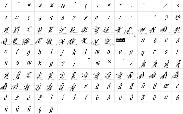 Cretino Regular  glyph index