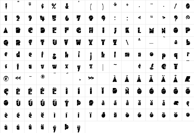 Airmole Stripe Regular  glyph index