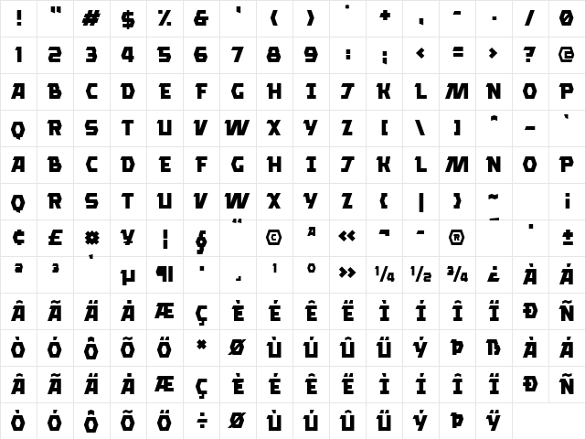 Clickuper Bold  glyph index