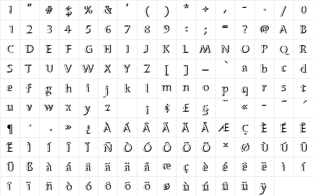 BarbedorTMedRe1 Regular  glyph index