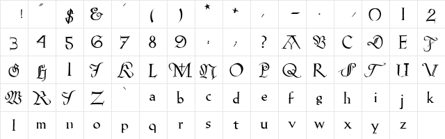 KochFantasie Regular  glyph index