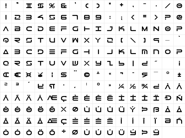 Tele-Marines Bold Bold  glyph index