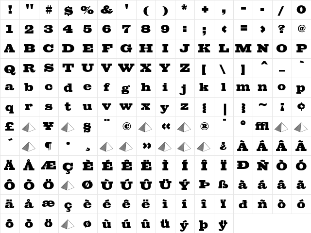 Giza SevenNine  glyph index
