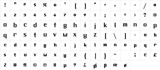 Crematec Beta Bold  glyph index