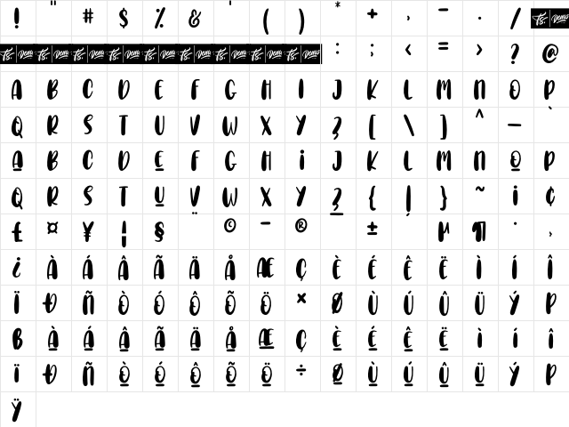 Choco Letter Regular  glyph index