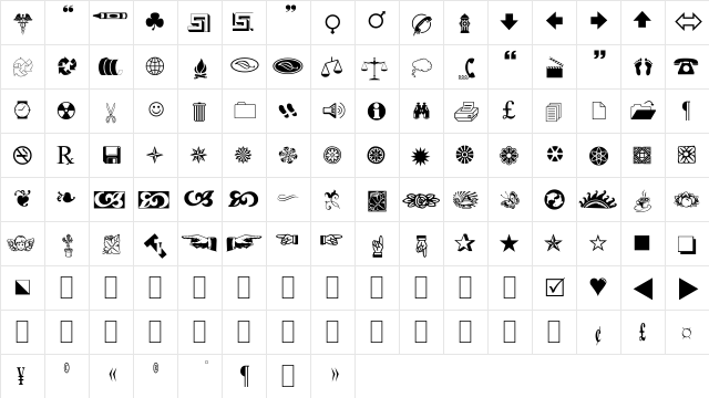 BD Symbols Regular  glyph index