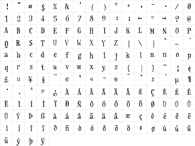 Handwriter Regular  glyph index