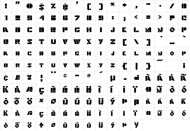 Quintanar Regular  glyph index