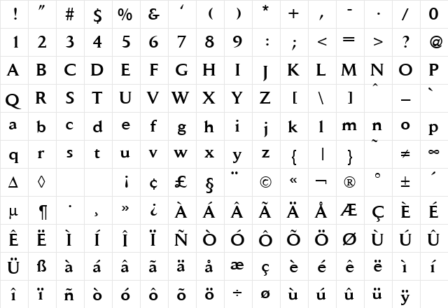 DaylightMedium Regular  glyph index