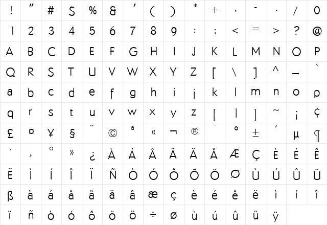 DundeeLight Light  glyph index