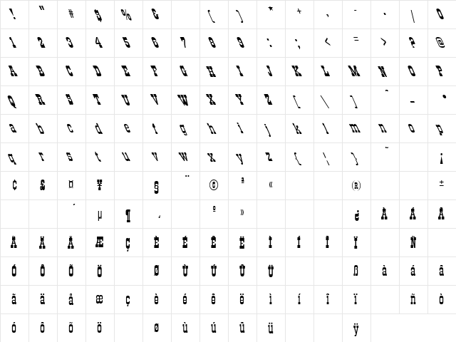 All Night 4 Regular  glyph index