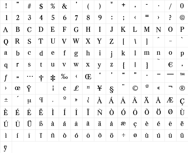 Casad-Medium Regular  glyph index