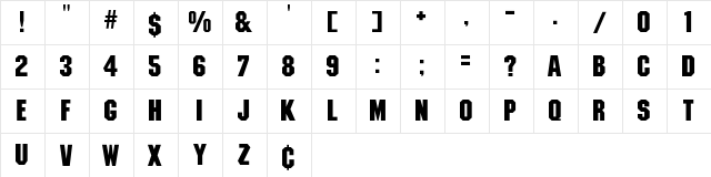Edison Block Regular  glyph index