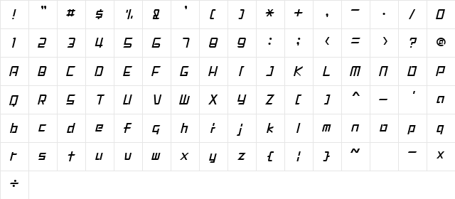 DigiMode1988 Regular  glyph index