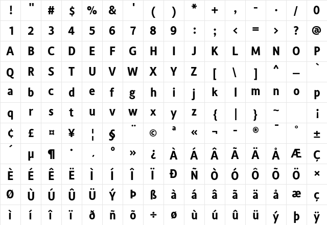 Alber Bold  glyph index