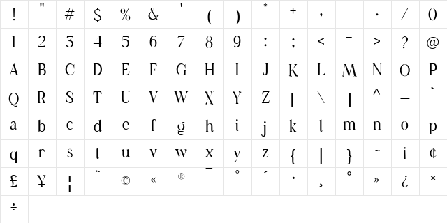 Casanova Serif Display Free Regular  glyph index