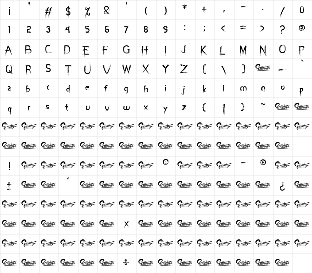 MiZTiX Regular  glyph index