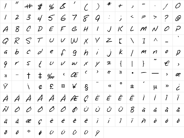 Gulliver Regular  glyph index