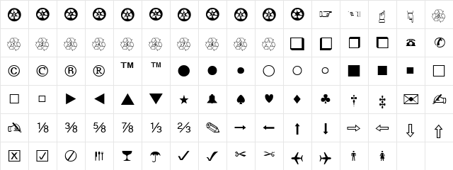 Dingbats Normal  glyph index