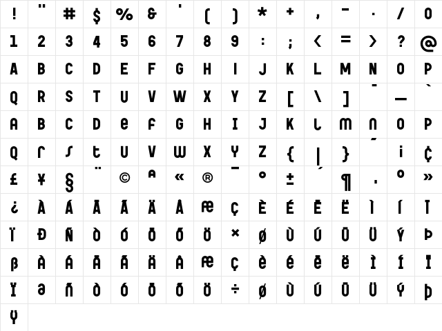 Garaje 53 Unicase Black  glyph index