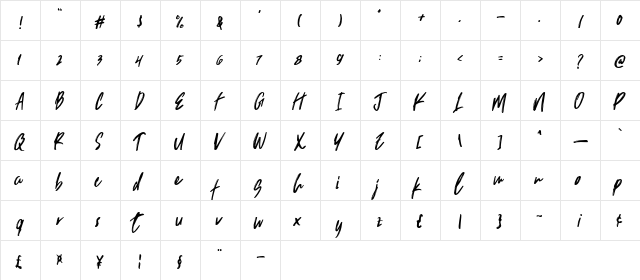 Trackers demo Regular  glyph index