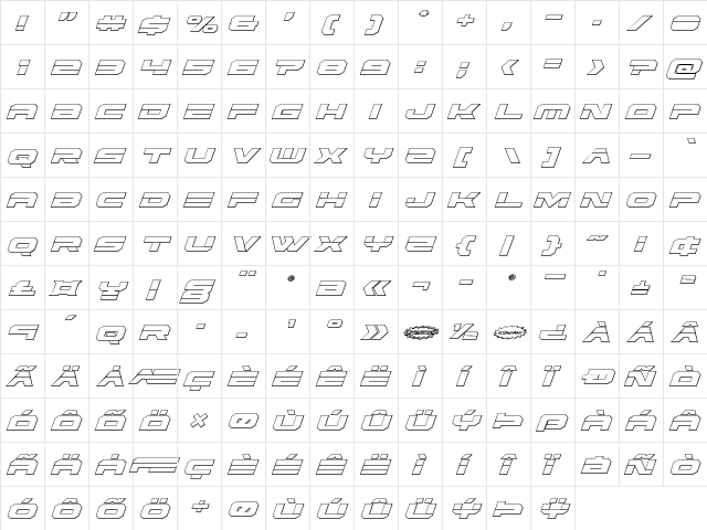 Eridanus 3D Italic Italic  glyph index