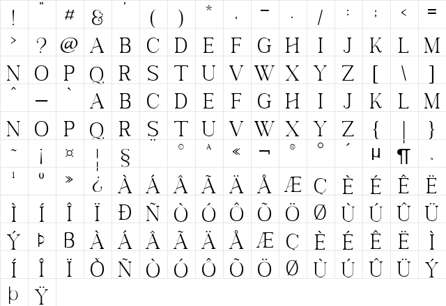 Next Southerland Serif DEMO Regular  glyph index