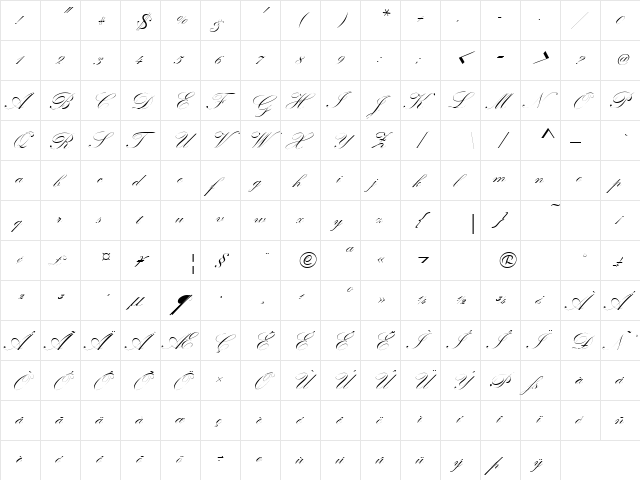 CheckQuillScriptSSK Regular  glyph index