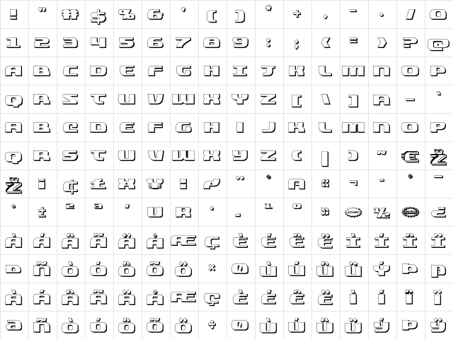 Quickening 3D Regular  glyph index