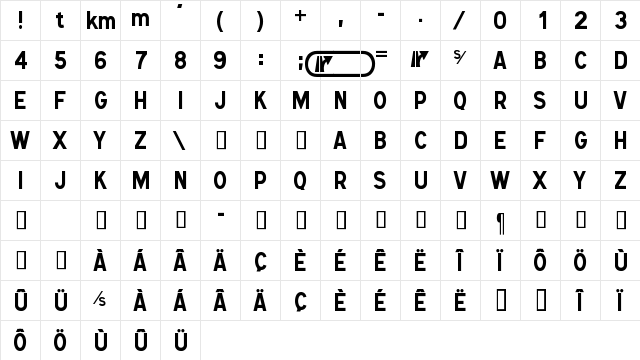 Caracteres L1 Regular  glyph index