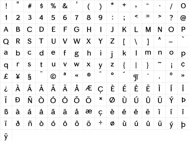 Skirt Regular  glyph index