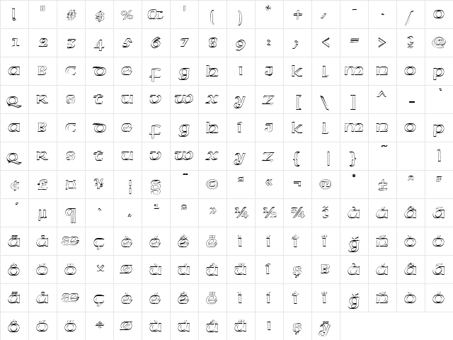 American Uncial Outline Normal  glyph index